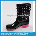 Shugxin Botas de lluvia altas de PVC negras para el hogar para mujer Tacón bajo B-819